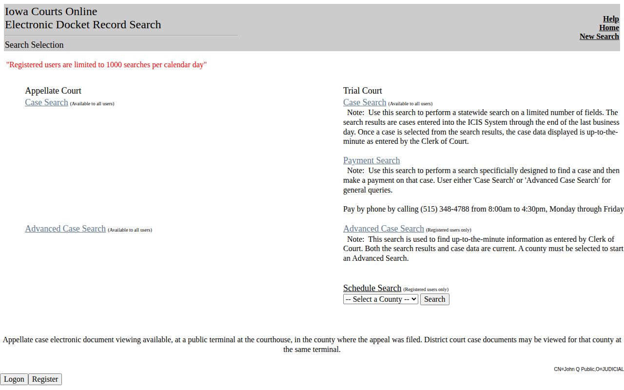 Warren County arrest court disposition search in Iowa Courts Online